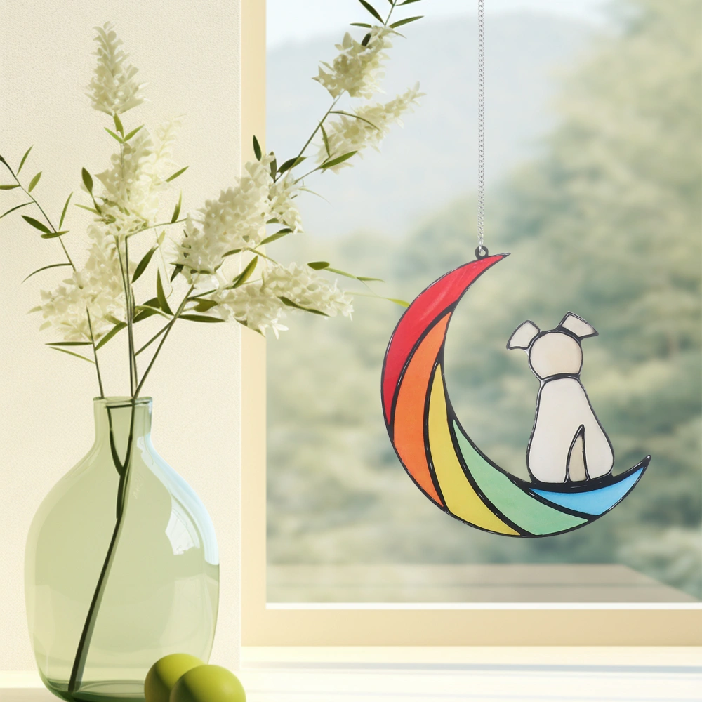 Window Hanging Stained Acrylic Suncatcher Stained Acrylic Moon Dog Shaped Suncatcher Decor