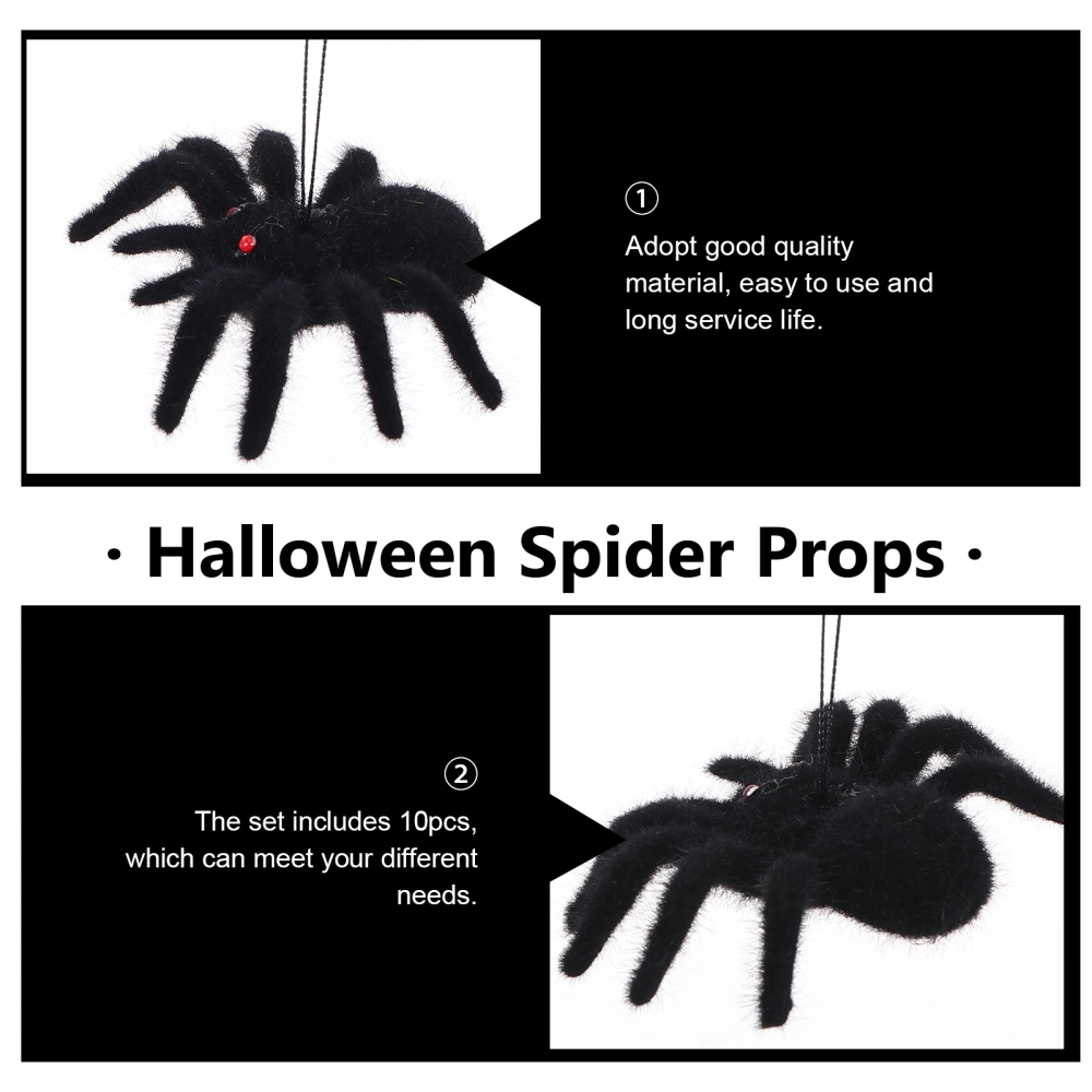 10pcs Flocking Craft Spider Props Halloween Spider Prank Props Spider Toys