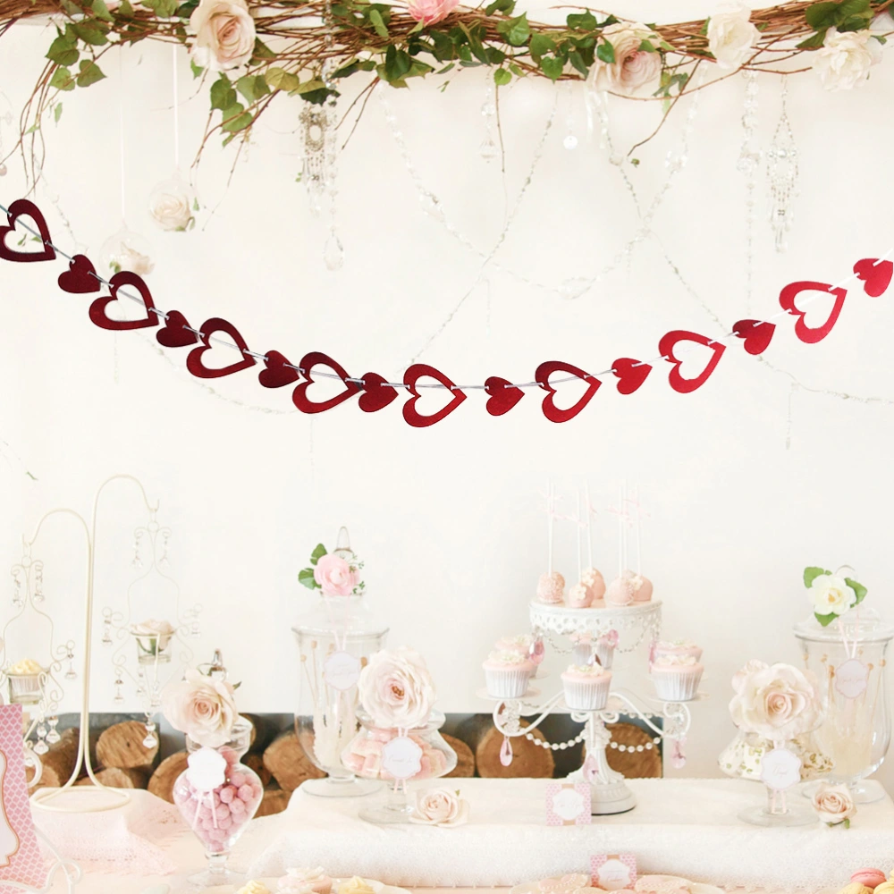 3 Meters Non-woven Heart-shaped Banner Ribbon Garland Hanging Banner Decoration for Valentine's Day Weddings Parties Backdrop (Red)