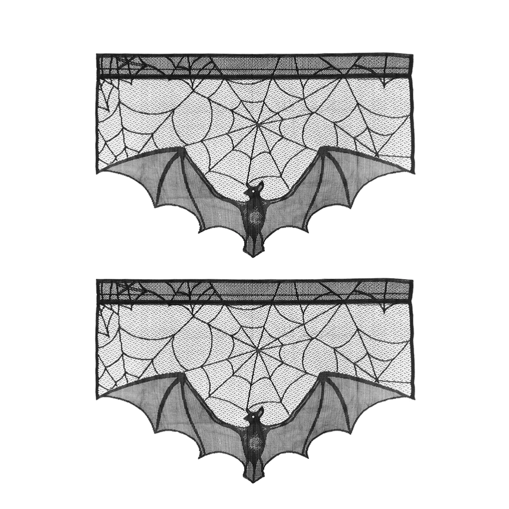 2PCS Halloween Fireplace Cloth Decor Bat Spider Web Lace Stove Cloth for Living Room Fireplace(Black)