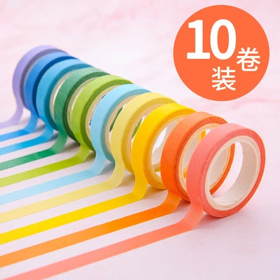 10 Rolls Rainbow Adhesive Tapes Decorative Diary Tapes Paper Decals Diy Planner Scrapbook Tapes