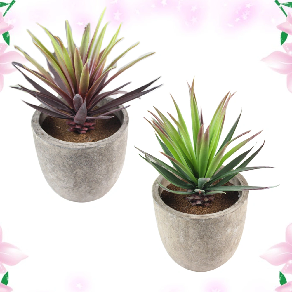 2pcs Retro Artificial Succulents Simulation Green Plants Creative Fake Potted Bonsai Decor for Home