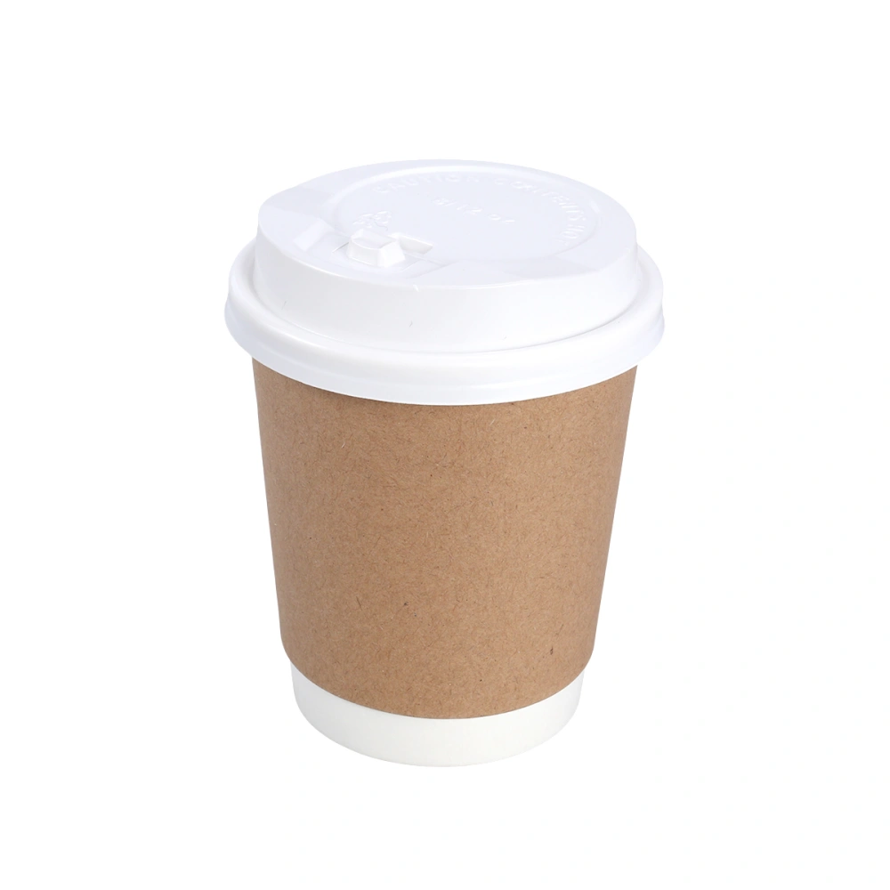 50PCS 8oz Disposable Thicken Kraft Paper Cups For Juice Coffee Milky Tea for Party Weddings Hot Drinks Takeout - White Lid