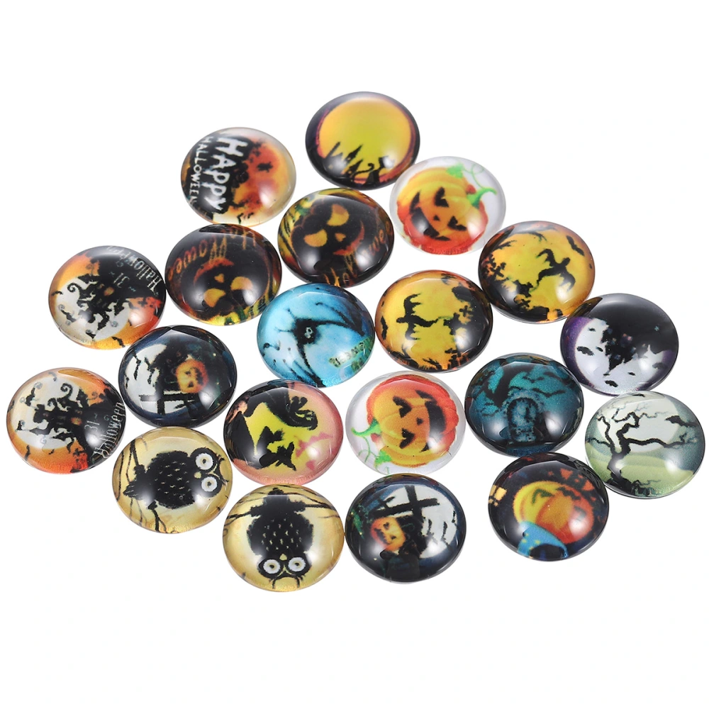 60pcs Halloween Pattern Glass Patch Round Time Gemstone Patch for Necklace