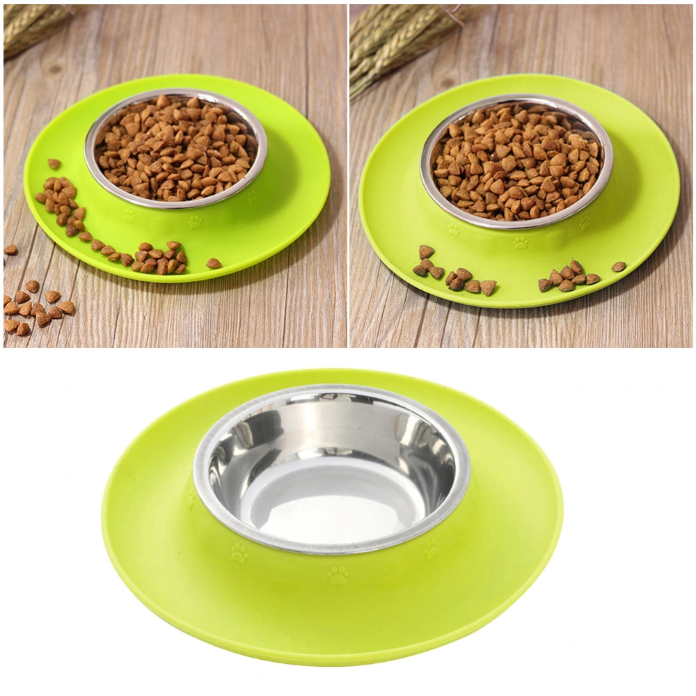 Dog Bowl With No Spill Non-Skid Silicone Mat Feeder Pet Puppy Cat Food Container for Dogs Cat Steel Water Bowl - Size S (Green)