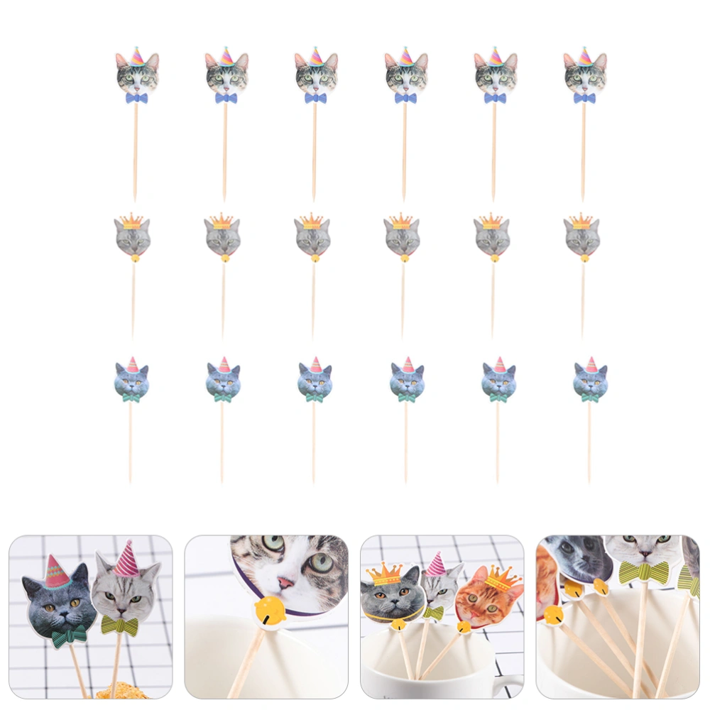 48pcs Cat Cake Cupcake Toppers Cat Birthday Party Favors Decorations Toothpicks