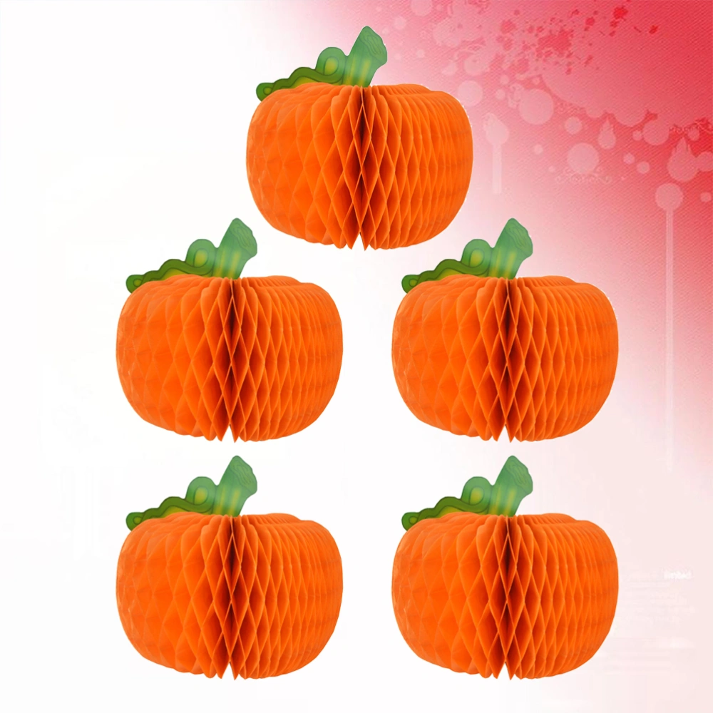 5pcs Halloween Accessories Halloween Decorations Pumpkin Furnishing Props Honeycomb Ball Pumpkin Articles