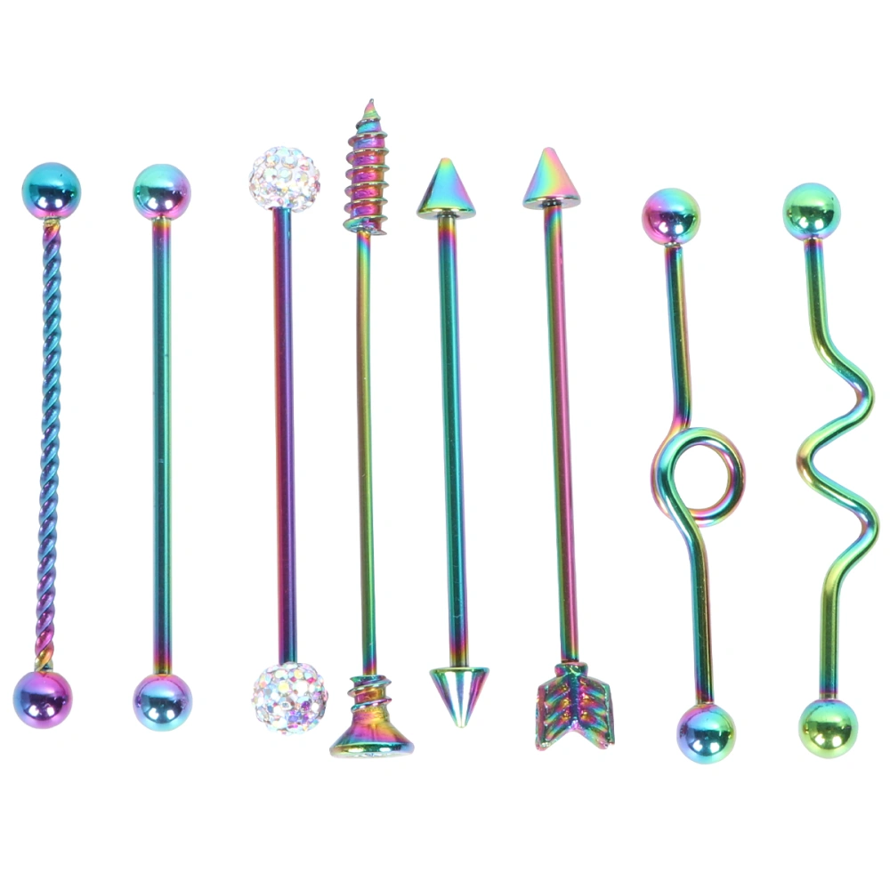 8Pcs Industrial Ear Studs Stainless Steel Arrows Screw Barbell Fashion Earring Piercing Jewelry for Woman Man (Colorful)