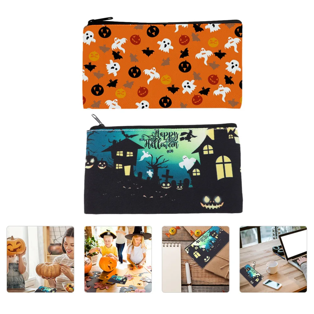 2PCS Funny Halloween Canvas Pen Bag Halloween Makeup Bag Coin Purse (2 Styles)