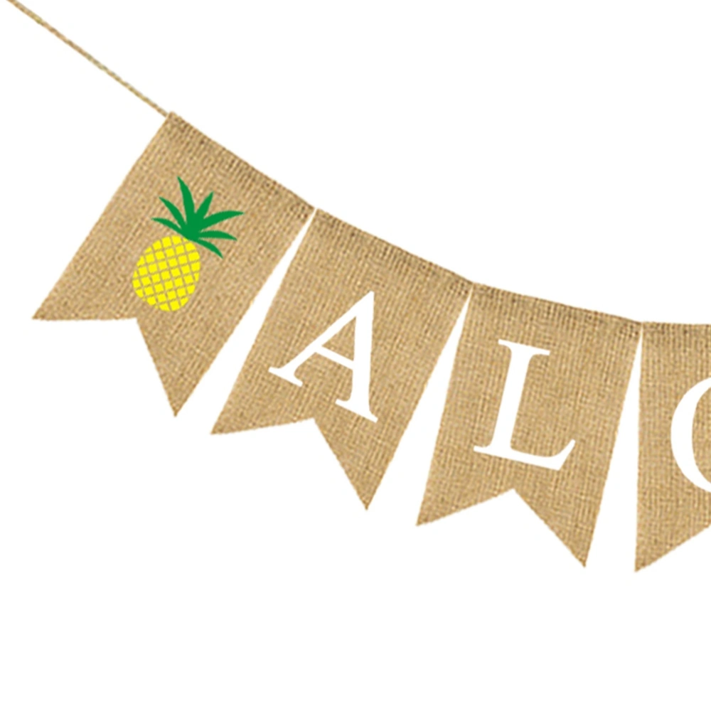 2pcs Hawaii Decor Banner Beautiful Jute Cloth Swallow Tail Banner Decor for Festival Party Gathering (Pineapple Pattern)