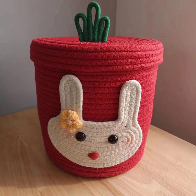 Cute Woven Storage Basket Desk Storage Holder Cotton Woven Container with Lid