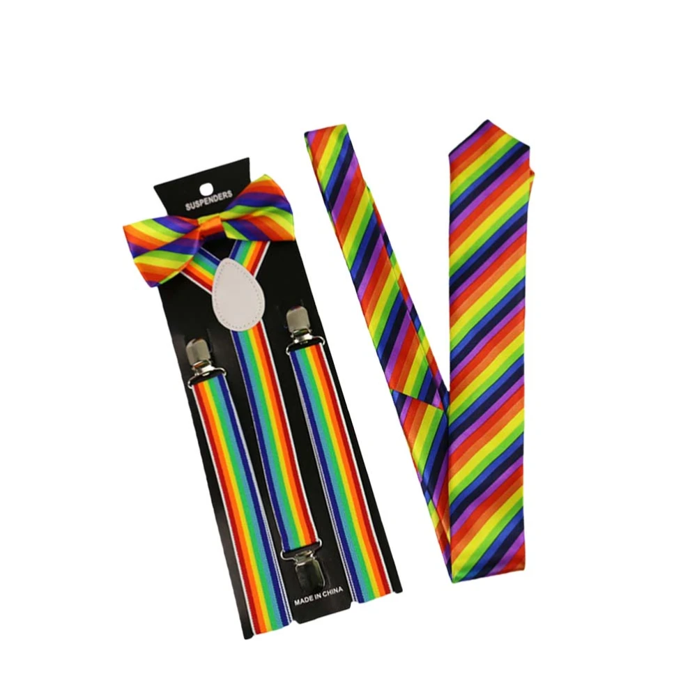 3pcs Party Colorful Suspender Bow Tie Beautiful Braces Fashion Stripe Party Costume (5#)