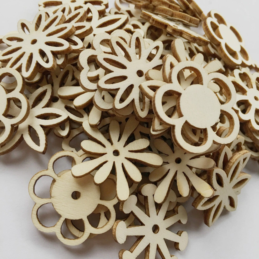 150PCS Wooden Flower Chips Educational DIY Toys Graffiti Hand-painted Wood Decals Hollow-out Wooden Pieces Crafts Handmade DIY Wood Cutouts for DIY Art