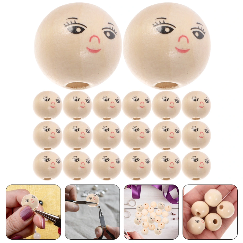 120Pcs Round Wooden Smile Face Beads Wood Loose Beads Round Spacer Beads with Hole