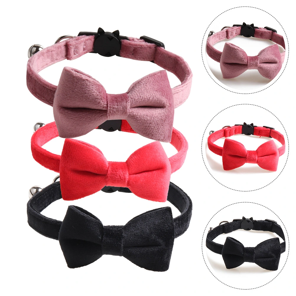 3Pcs Cat Collars with Bell and Bowtie Comfortable Pet Collars with Safety Buckle