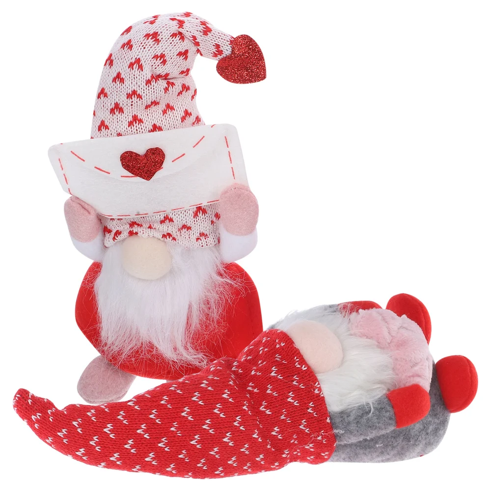 2pcs Valentine's Day Gnome Doll Lovely Tabletop Adornment Faceless Doll Ornament