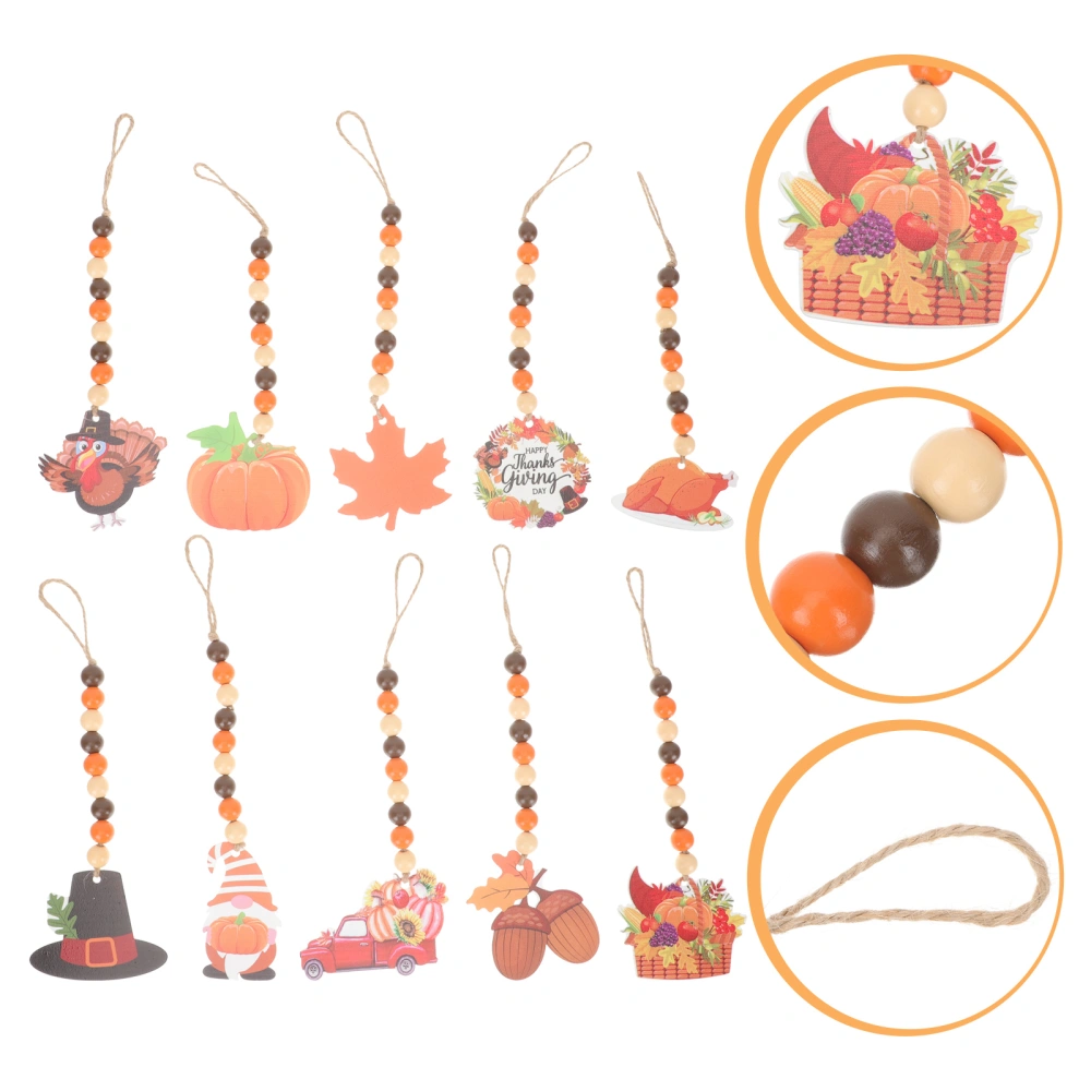 10Pcs Thanksgiving Wood Bead Garland with Pendant Fall Wood Beaded Hanging Ornaments