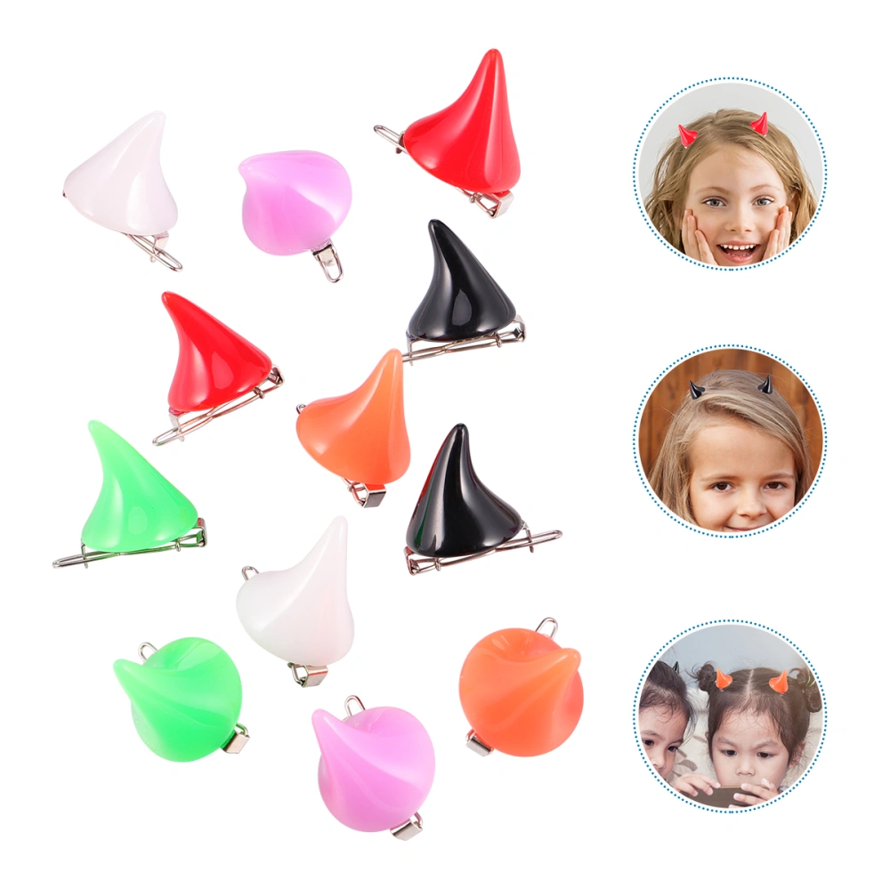 1Set 12Pcs Halloween Hair Clips Devil Horn Decoration Accessory (Assorted Color)