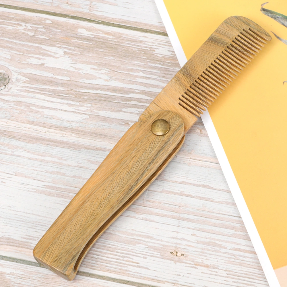 Foldable Portable Green Sandalwood Comb Anti-static Wooden Hair Comb Hair Smoothing Comb Fine Comb for Women Girls (Burlywood)