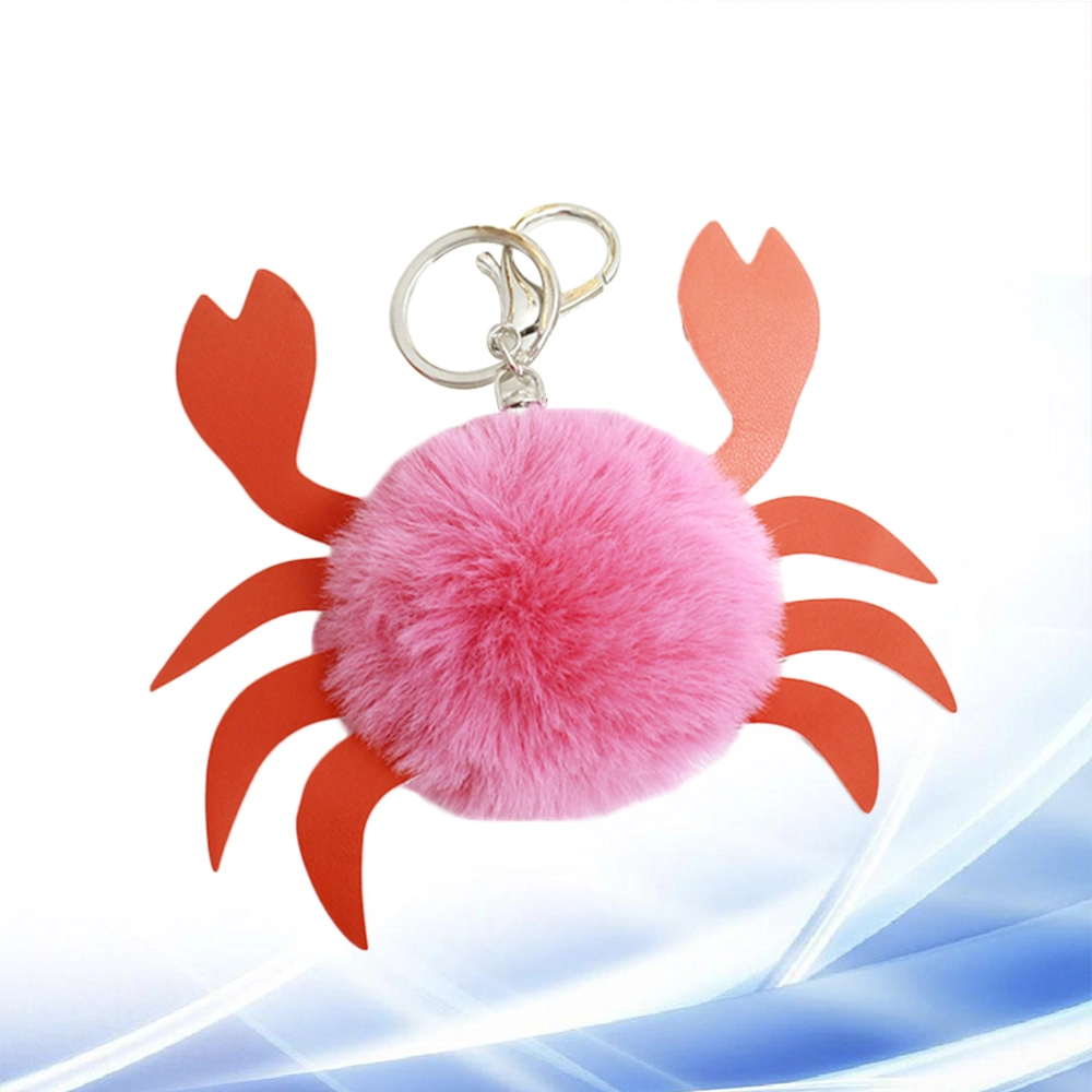 Creative Keychain Creative PU Leather Crab Shape Plush Ball Keyring Keychain Toy Fashionable Gift Hanging Ornament Bag and Belt Loop Accessory Mini Backpack Hooks for Girls and Women (Pink)