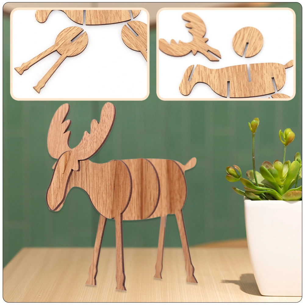 6Pcs Wood Christmas Elk Ornaments DIY Assembly Toys Christmas Desktop Decors