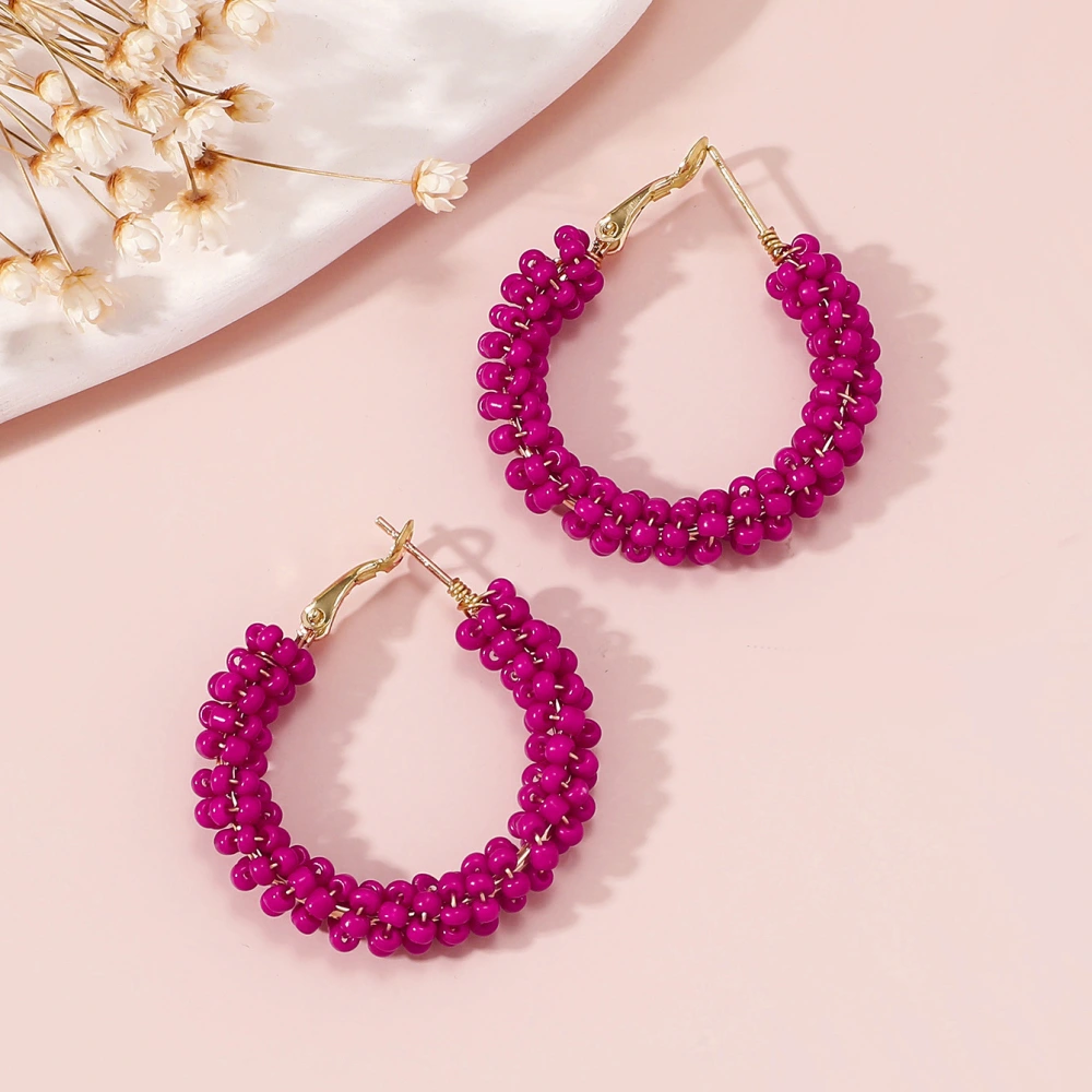 1 Pair of Beaded Earrings Lightweight Boho Earrings Rice Beads Hoop Earrings for Women