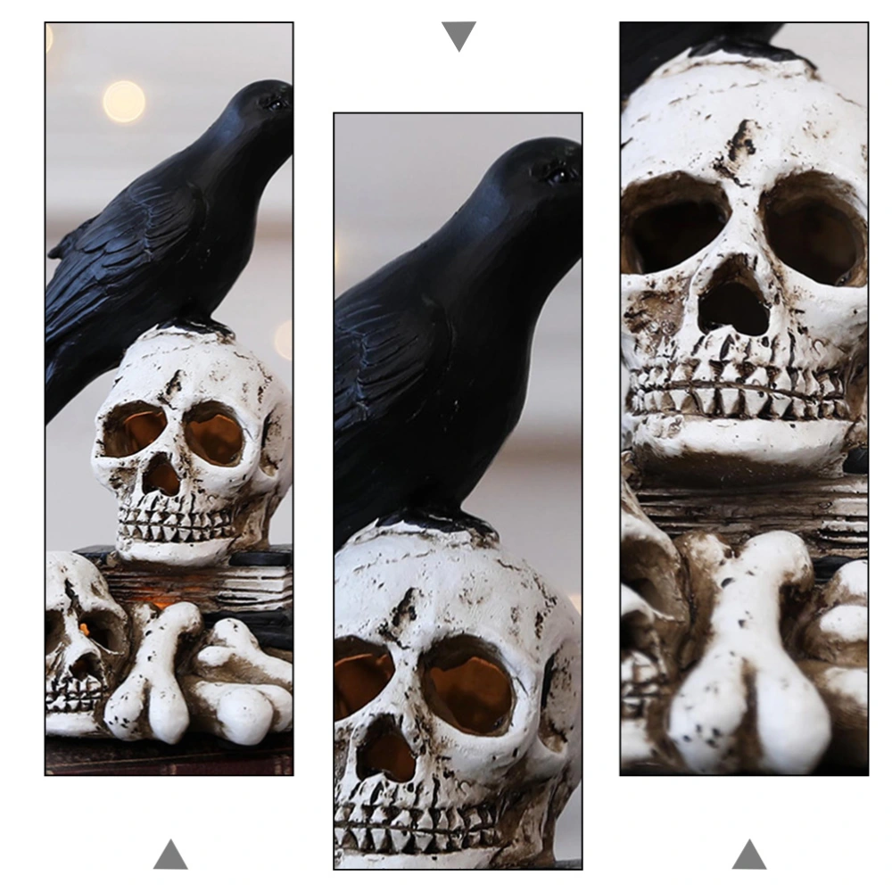 Perched Raven On Skulls and Books Halloween Party Decor Haunted House Ornaments