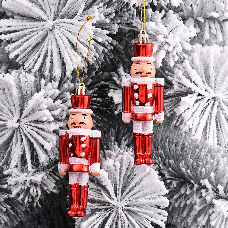 2pcs Mini Nutcracker Soldier Hanging Pendants Plastic Ornaments Xmas Puppet Ornament