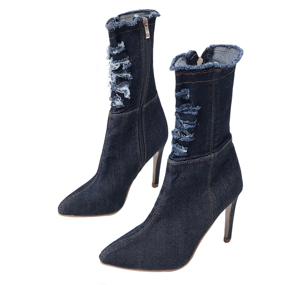 1Pair Elastic Thin Heels Boots Denim High-heeled Boots Autumn Winter Shoes