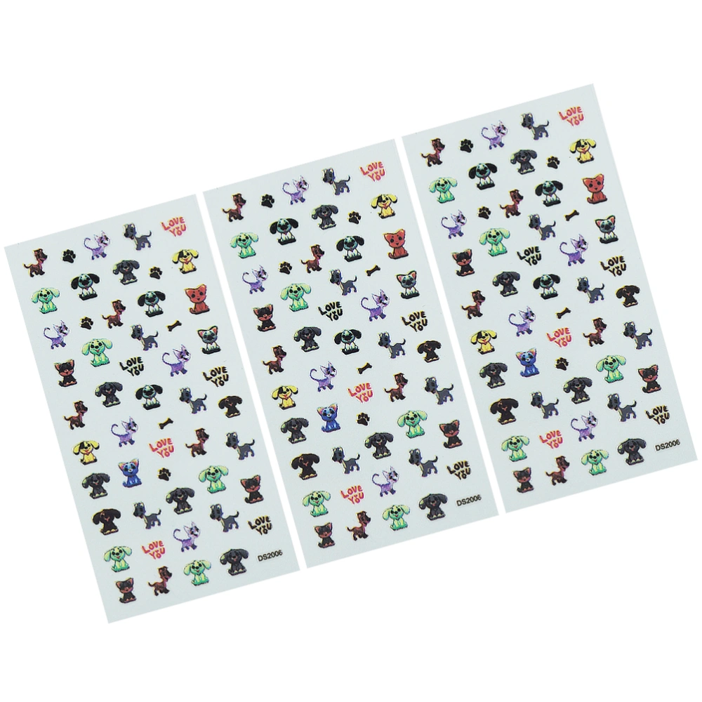 3 Sheets of Kids Nail Art Stickers Cartoon Lovely Fingernail Decals Self-adhesive Manicure Patches (Puppies)