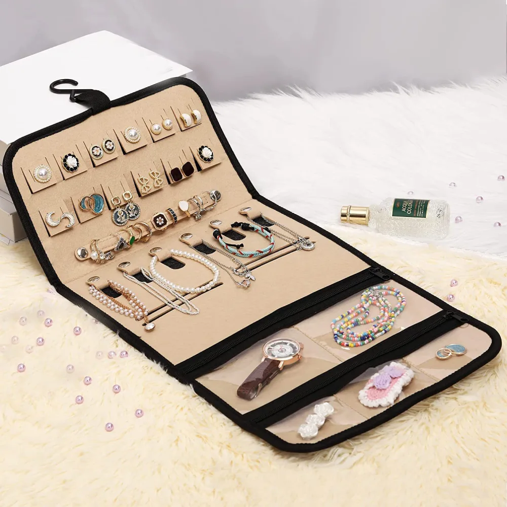 Hanging Jewelry Organizer Display Stand Necklace Earring Jewelry Travel Organizer Roll