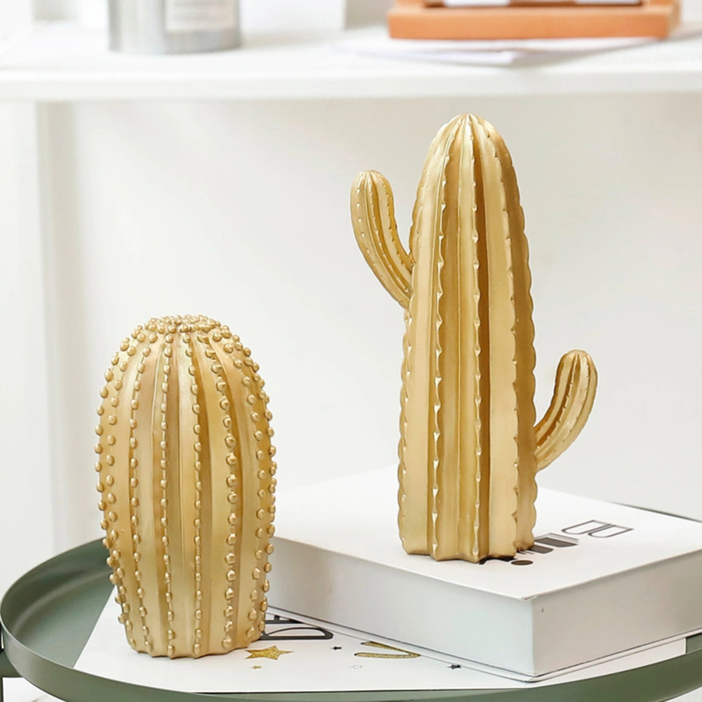 Nordic Style Succulent Cactus Display Stand Ornaments Figurines Statue Home Decoration Creative Desktop Decoration Living Room(Gold-F)