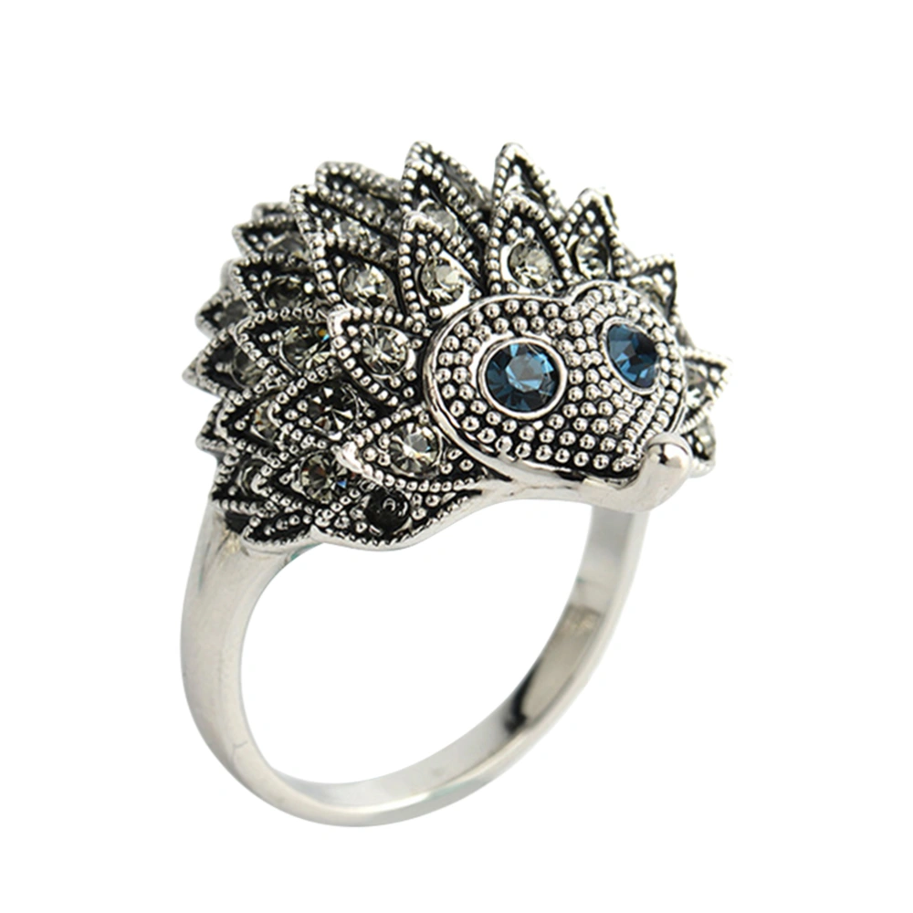 Women Bling Rhinestone Hedgehog Ring Diamond Finger Ring Jewelry Vintage Animal Ring (Silver 7)