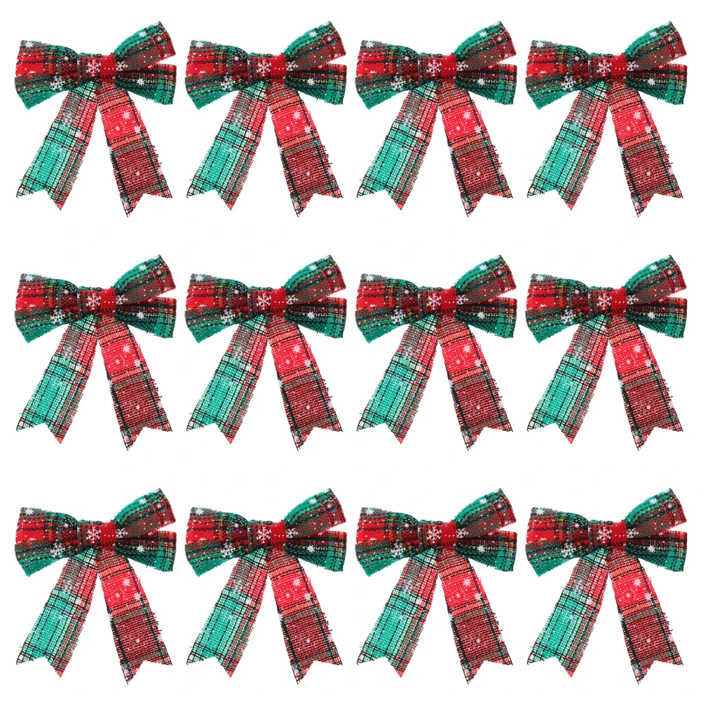 12pcs Christmas Bowknot Snowflake Plaid Bowknot Holiday Decorative Bowknot