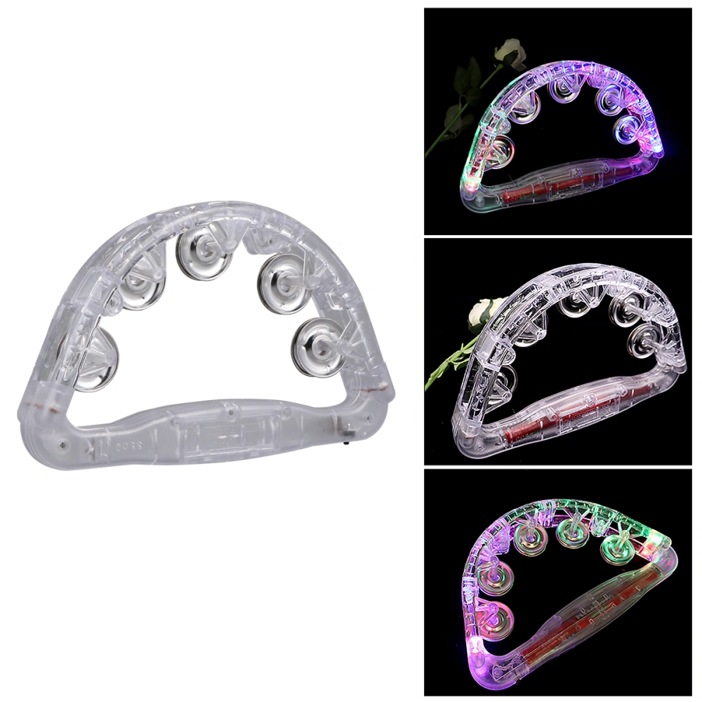 2 Pcs Flashing Plastic LED Handbell FLash Light Up Tambourine Neon Toy for Cheering Party Bar Dancing Preschool Plaything (White)