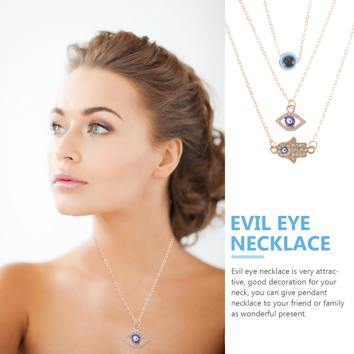 3 pcs Evil Eye Necklace Pendant Necklace Decorative Necklace Women Blue Eye Necklace