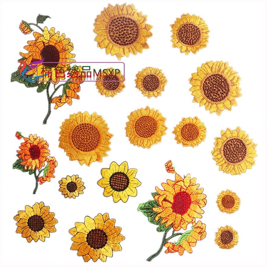 1 Set Sunflower Embroidery Patches Iron On and Sew On Patches Applique Flower Clothing Badge for Jeans Jacket Hat