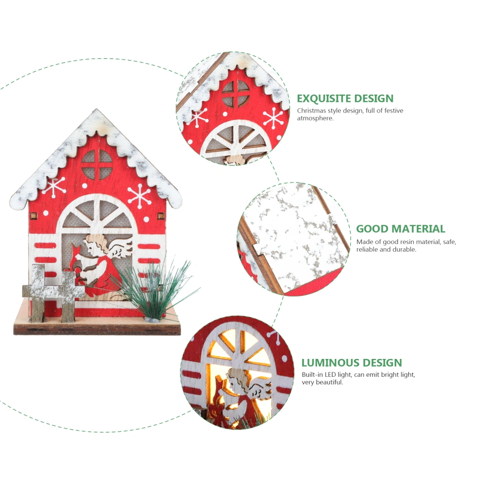 Exquisite Xmas Wooden House Adorn with LED Light Wooden Glowing Houses Xmas Ornament