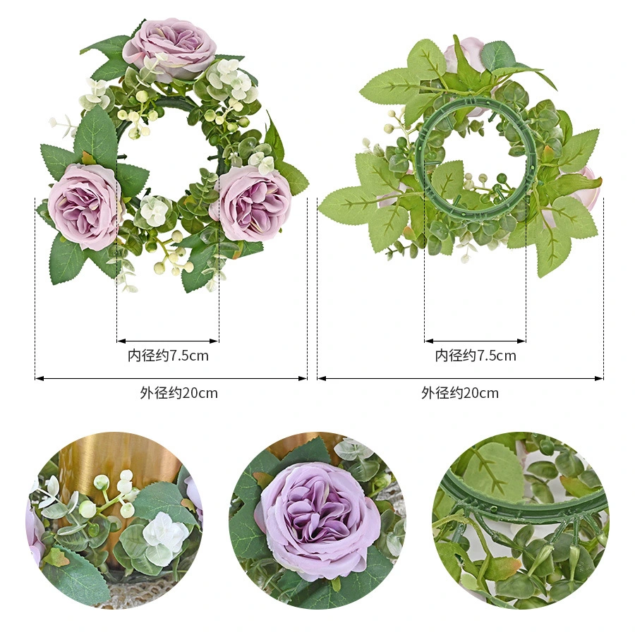 Candle Ring Artificial Rose Candle Wreath Decorative Table Centerpiece Wedding Flower Candle Ring