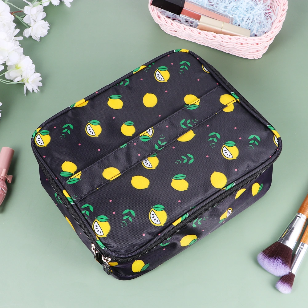 Travel Printing Cosmetic Bag Portable Makeup Pouch Cosmetics Toiletries Storage Bag Organizer for Women Female (Lemon Pattern)