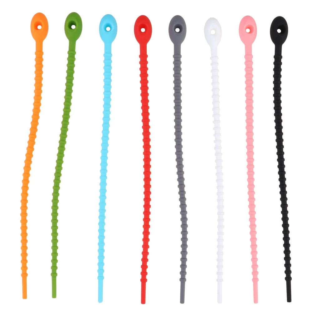 10PCS Silicone Cable Ties Zip Ties Reusable Data Line Wire Ties Binder Self-locking Fixing Rings Loops (Random Color)