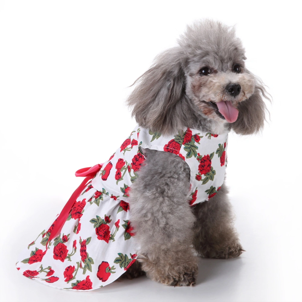 Summer Pet Dog Dress Beautiful Flower Pet Clothes Elegant Bowknot Sleeveless Puppy Skirt (XS, White)