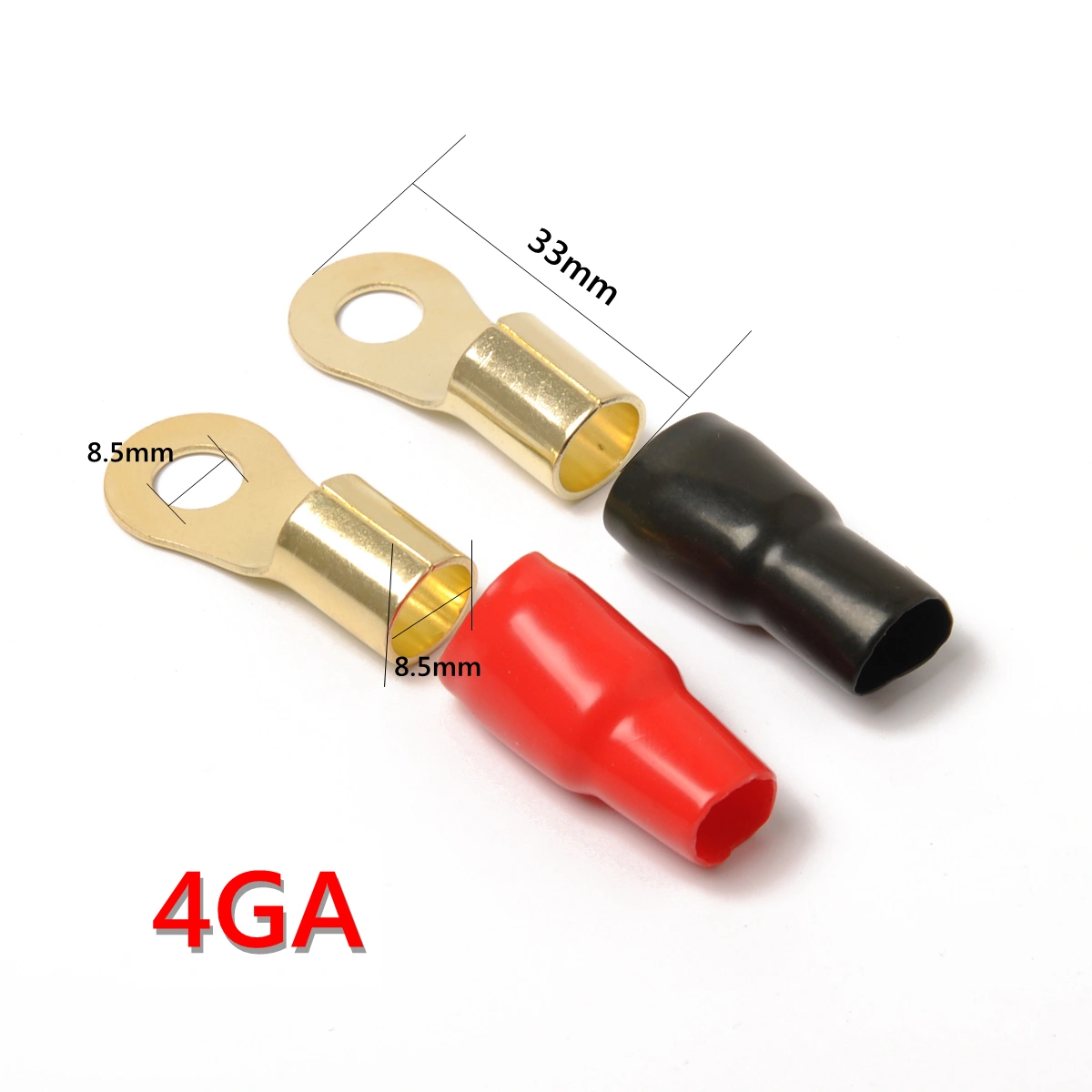 10 Pairs Copper Gold Plated 4 Gauge Heat Shrink Wire Connectors Insulated Electrical Wire Terminal Connectors Quick Splice Crimp Terminals - 4GA (Red and Black)