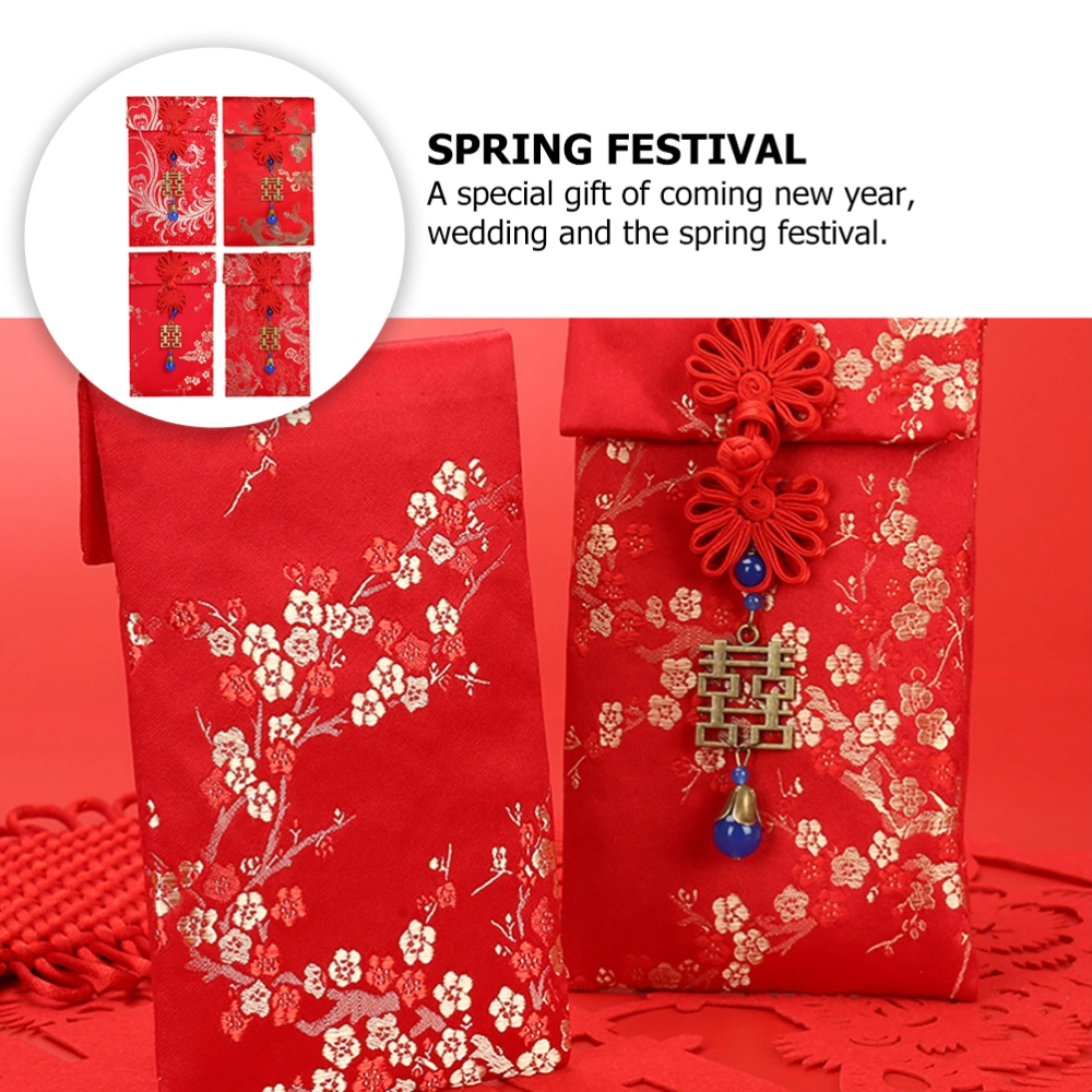  4pcs Traditional New Year Red Envelopes Embroidered Cloth Red Envelopes (Red)