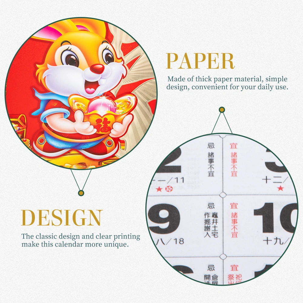 3pcs The Year Of Rabbit Wall Hanging Paper Calendar Chinese Traditional Calendar Home Supplies