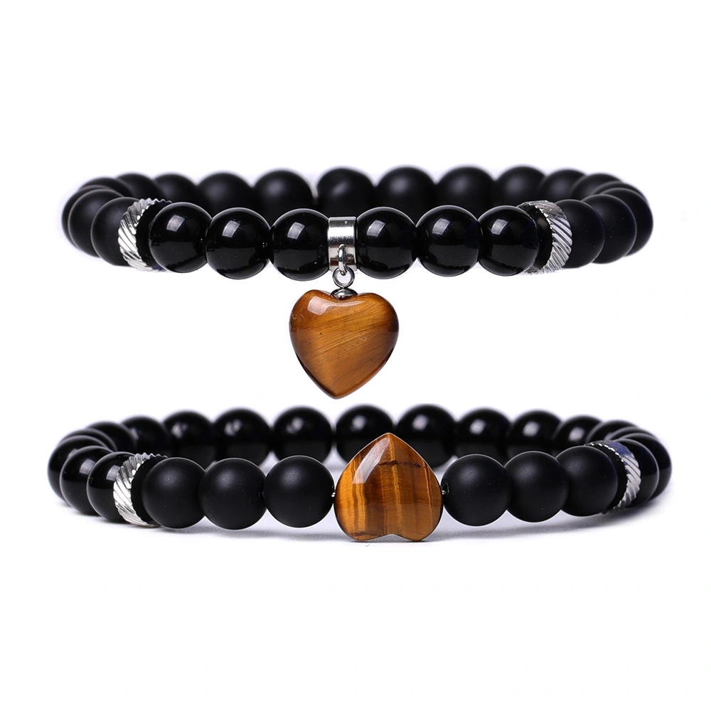 2pcs Stone Beads Bracelets Wrist Bracelet Beaded Bracelet with Heart Charm Fashionable Bracelet