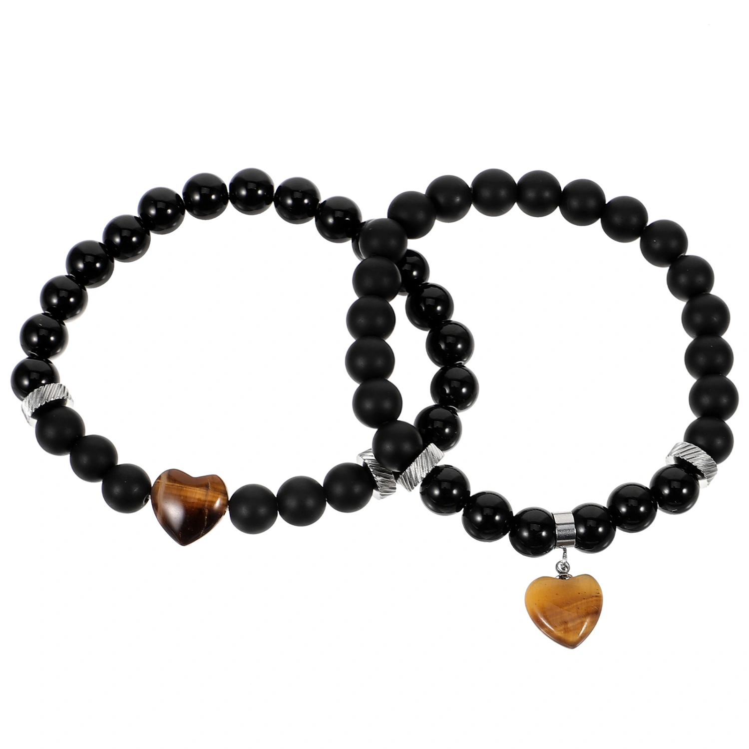 2pcs Stone Beads Bracelets Wrist Bracelet Beaded Bracelet with Heart Charm Fashionable Bracelet