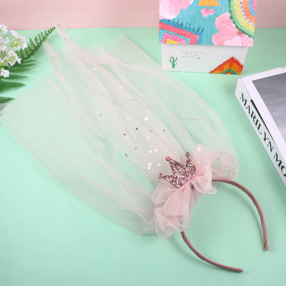 1PC Bowknot Girl Veils Delicate Party Veils Kids Children Crown  Hair Fashion Headwear for Wedding Birthday (Pink)