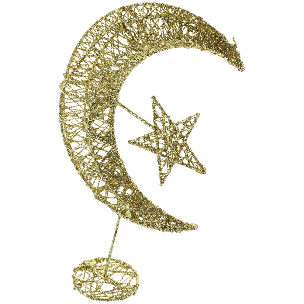 Wrought Iron Christmas Tree Topper Glittering Star and Moon Treetop Home Decor Party Supplies (Golden 20cm)