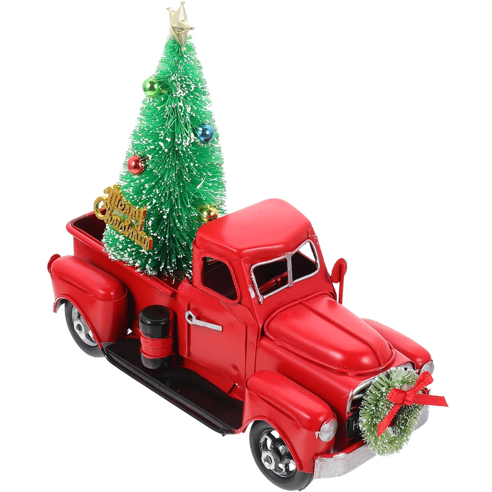 Christmas Decoration Xmas Red Truck Model Metal Truck with Xmas Tree Model Xmas Gift